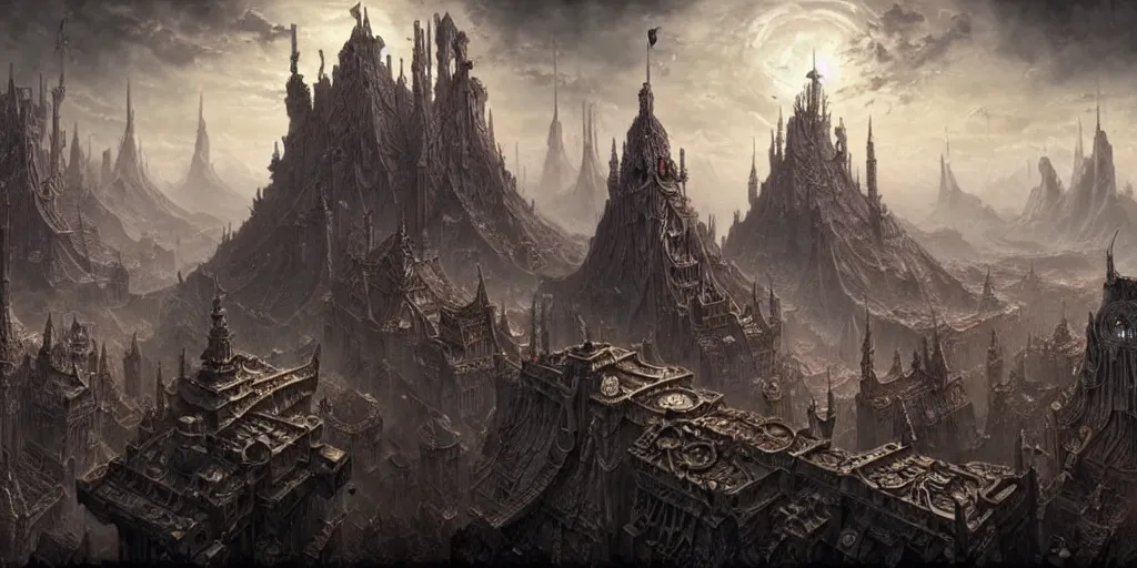 Prompt: a beautiful and insanely detailed matte painting of an advanced sprawling undead civilization with surreal architecture designed by akihiko yoshida!, whimsical!!, epic scale, intricate details, sense of awe, elite, fantasy realism, complex layered composition!!