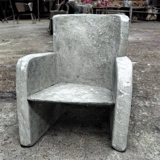 Image similar to A chair made by a drunk caveman, stone chair