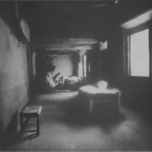 Image similar to opium den in use, monochrome film, soft focus, dreamlike,