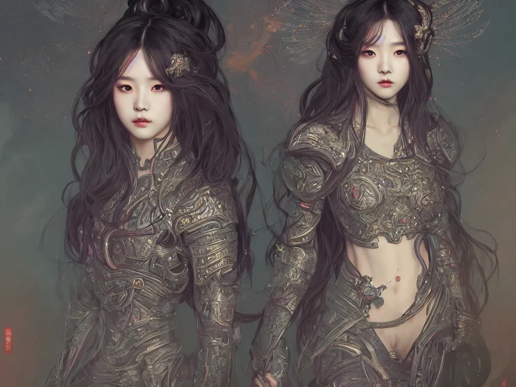 Image similar to portrait jisoo blackpink, grey hair armored samurai clothes, in fire japanese temple wet night, ssci - fi and fantasy, intricate and very very beautiful and elegant, highly detailed, digital painting, artstation, concept art, smooth and sharp focus, illustration, art by tian zi and wlop and alphonse mucha