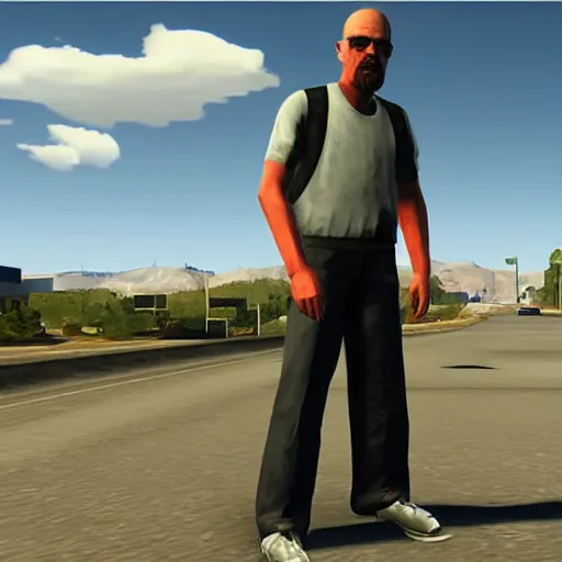 Image similar to a screenshot of walter white in grand theft auto