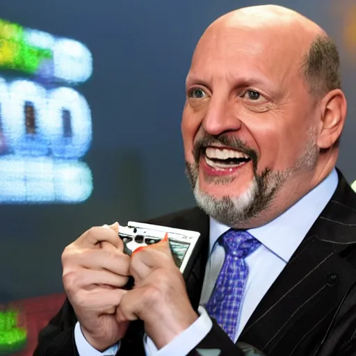 Prompt: Jim Cramer freaking out over Nintendo's newest video game console