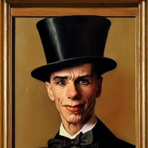 Prompt: portrait of a snake in a top hat, painting by Norman Rockwell, detailed, 4k