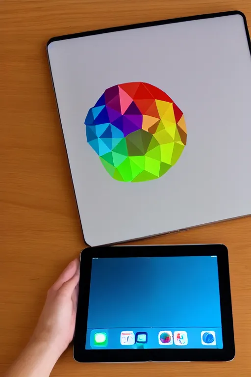 Image similar to an iPad with colors coming out of the screen