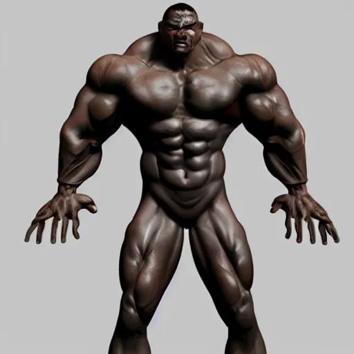 Image similar to extremely muscular man, mutant, dark grey skin, full body, 3 d model, artstation