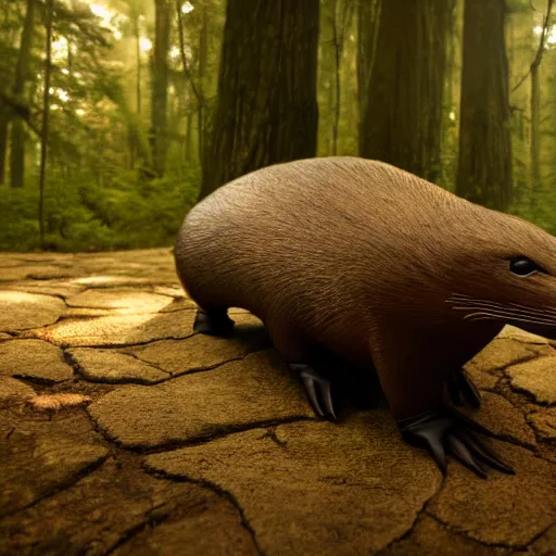 Prompt: detailed photograph of a platypus wearin ga fedora in a forest, national geographic, realistic, cinematic lighting, 8 k, cute, adorable, fedora