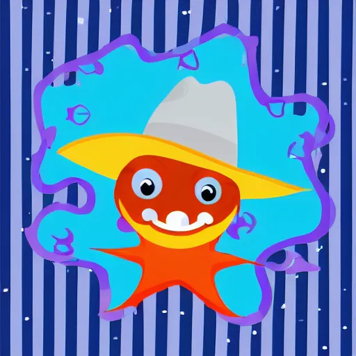 Image similar to happy fish wearing a cowboy hat, sideways, vector, plain background