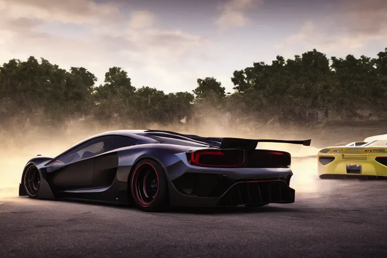 Image similar to photo wallpaper sport car gran turismo 7 forza horizon need for speed fast and furious 5 unreal engine supercar hypercar game concept car octane render, 4 khd 2 0 2 2 3 d cgi rtx style chrome reflexion global illumination ray tracing hdr arstation pixar and disney unreal