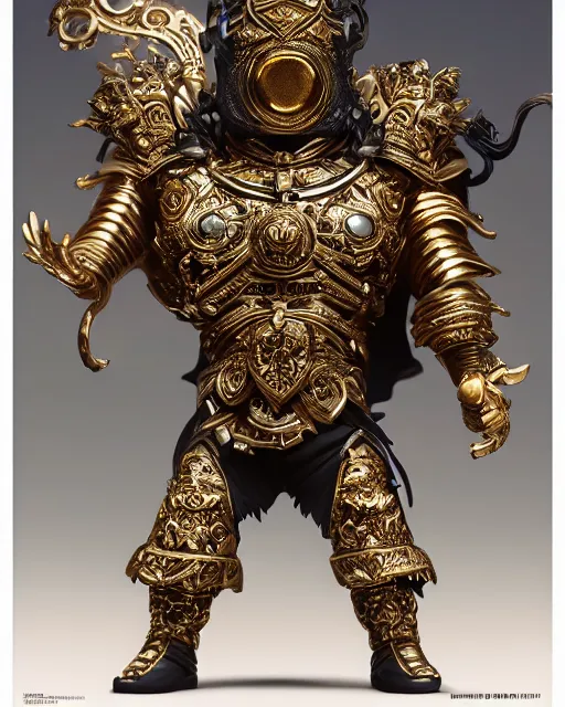 Image similar to Highly detailed Funko pop of Joko in black gold intricate and ornate armor, unreal engine, fantasy art by Greg Rutkowski, Loish, Rhads, Makoto Shinkai and Lois van baarle, ilya kuvshinov, rossdraws global illumination, radiant light, detailed and intricate environment