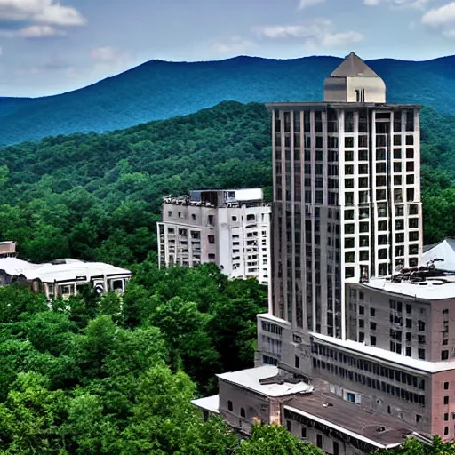 Prompt: 1 0 0 0 foot tall hotel above the asheville, nc skyline