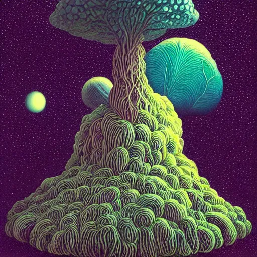 Image similar to wow! i met the mycelium spirit with mycelium spores particles floating through out the liminal space by Casey Weldon Dan McPharlin crazy unique art trending on behance digital illustration composite professional