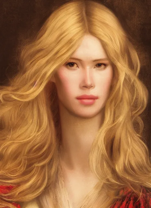 Image similar to portrait of Claudia Schiffer with long hair in baroque art, anime inspired, High Res 8K, hyperdetailed