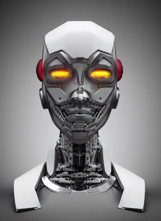 Prompt: !!!angled facial portrait of a cyberpunk bone ceramic caliente humanoid robot Brasileiro with an attractive face and handsome features, large white glowing eyes, macho, piroca, dotado, guapo, reflective surface, trending on cgsociety, trending on artstation