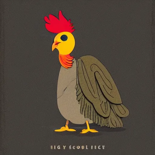 Image similar to retro sci - fi, 2 d flat illustration, very wise chicken, highly detailed