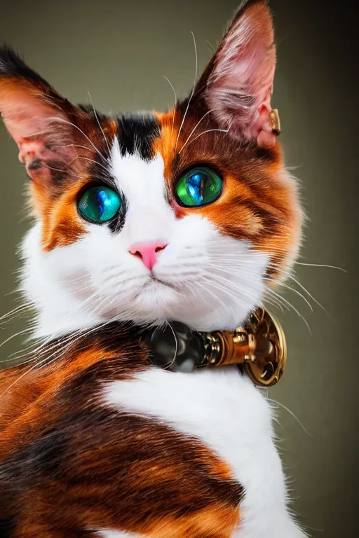 Prompt: A cute Steampunk calico cat, photography, HD, 4k, 8K