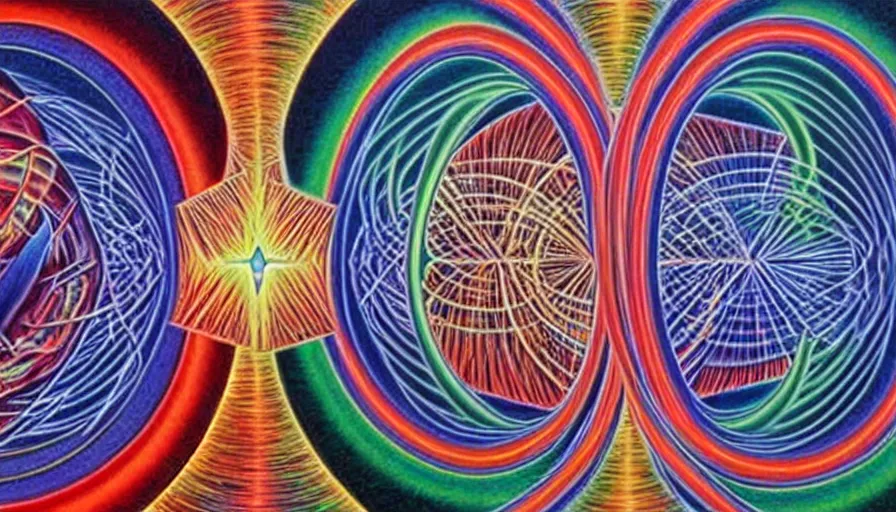 Image similar to the two complementary forces that make up all aspects and phenomena of life, by Alex Grey ,