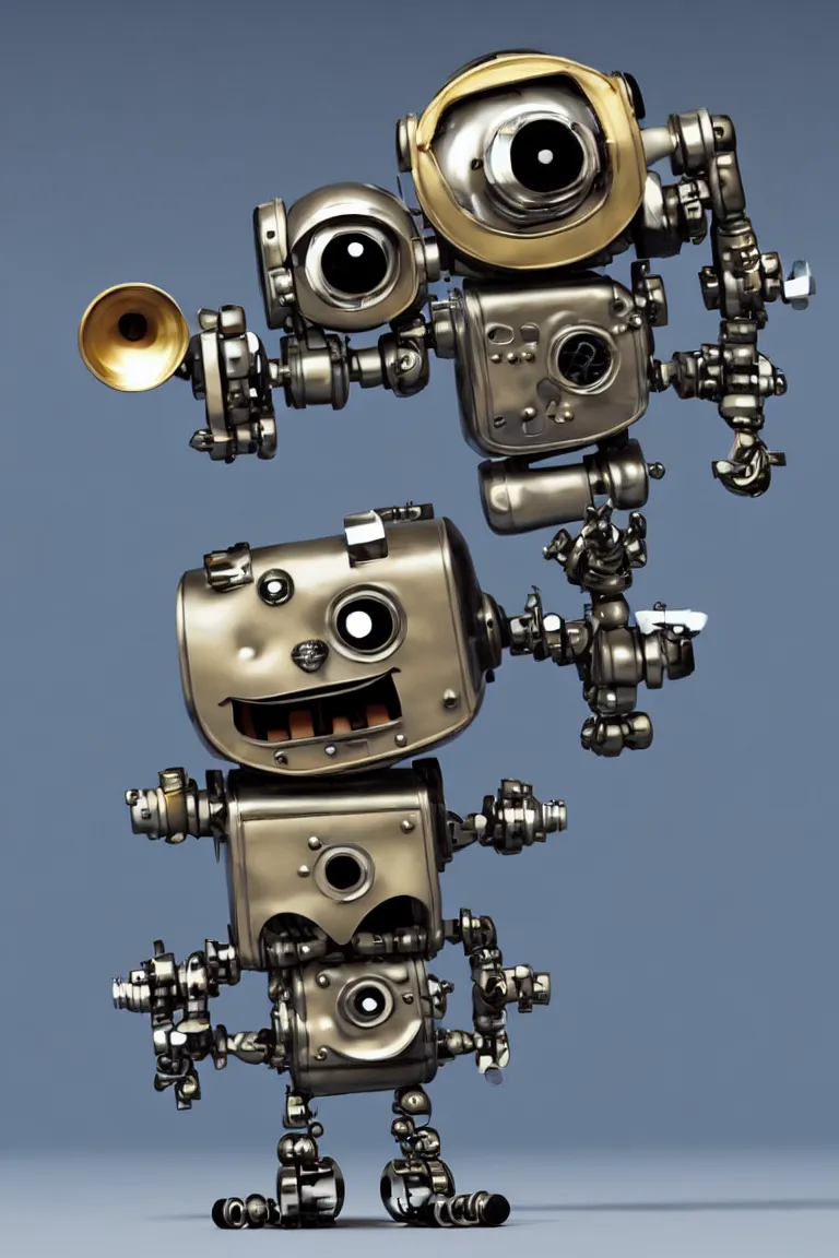 Prompt: tiny cute robotic monster with golden #pistons and black belts and #camshaft pulley and two medium machine #gun turrets installed and one tiny missile #launcher and one small jet #engine and one #crankshaft and big eyes smiling and waving, back view, isometric 3d, ultra hd, character design by Mark Ryden and Pixar and Hayao Miyazaki, unreal 5, DAZ, hyperrealistic, bright colors, D&D, Cycles4D render, Arnold render, Blender Render, cosplay, RPG portrait, dynamic lighting, intricate detail, summer vibrancy, cinematic, centered, sharp focus, illustration style of Stanley Artgerm, art by Range Murata