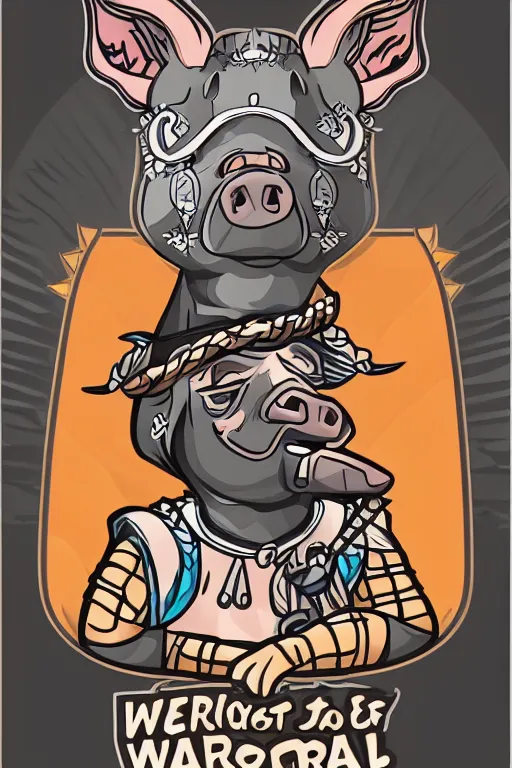 Image similar to A portrait of a pig as an evil warlord general, sticker, Anthropomorphized, portrait, highly detailed, colorful, illustration, smooth and clean vector curves, no jagged lines, vector art, smooth