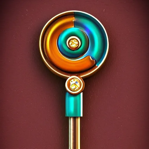 Image similar to a stylised old colorful metal key, key is on the center, key has small precious diamond in it, rpg game inventory item, rim light, outer glow, on the white background, high poly vray, stylised textures, trending on artstation