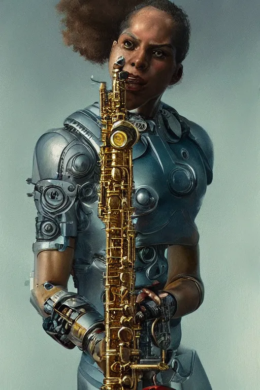 Prompt: a beautiful ultradetailed vintage photo of cyborg playing an oboe, by tom bagshaw and anna dittman, couples portrait, vignette, 3 5 mm lens, golden ratio composition, detailed faces, studio photography, very detailed, humanoids, industrial robots, artstation, 8 k, highly coherent