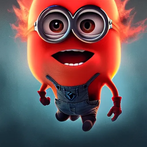 Prompt: an epic painting minion, red angry face in rage with nuclear explosion out of his head, he is going to blow, perfect composition, golden ratio, beautiful detailed, photorealistic, digital painting, concept art, smooth, sharp focus, illustration, artstation trending, octane render, unreal engine