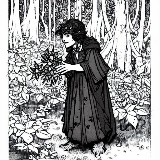 Image similar to A cute little frankestein collecting flowers in the forest. Absurdly-detailed fantasy character illustration by Rebecca Guay and Wayne Reynolds