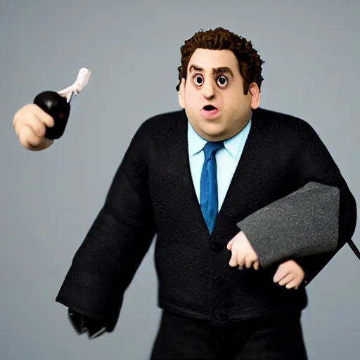 Image similar to a claymation figure of jonah hill, designed by tim burton, studio photography