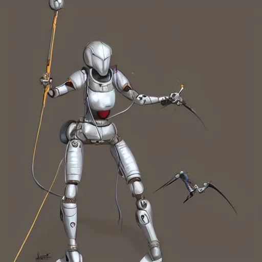 Prompt: fencer robot, female, sci fi concept art, d & d, concept art, illustration, highly detailed,