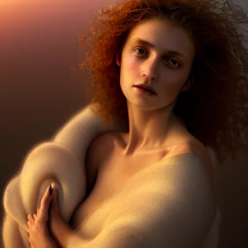 Image similar to photographic portrait of a stunningly beautiful renaissance expressionist female in soft dreamy light at sunset, contemporary fashion shoot, by edward robert hughes, annie leibovitz and steve mccurry, david lazar, jimmy nelsson, breathtaking, 8 k resolution, extremely detailed, beautiful, establishing shot, artistic, hyperrealistic, beautiful face, octane render