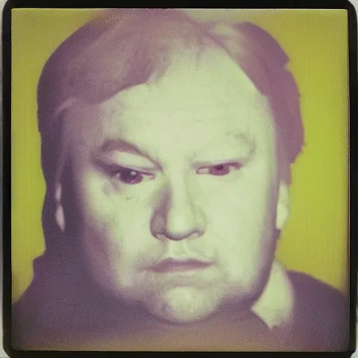 Image similar to polaroid portrait of a fat man by andy warhol. holga