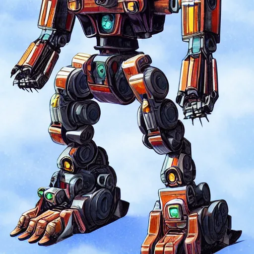 Image similar to hy - gogg mecha with extendable multi segmented arms, orangutan mecha with long arms and sci - fi weaponry, realistic, cannon eos, behance hd