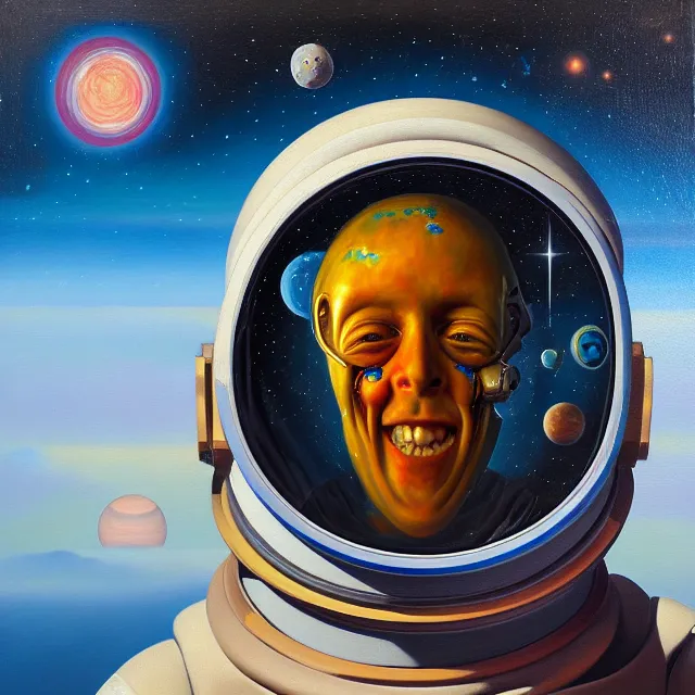 Prompt: an oil on canvas portrait painting of an astronaut, polycount, surrealism, surrealist, cosmic horror, high detail