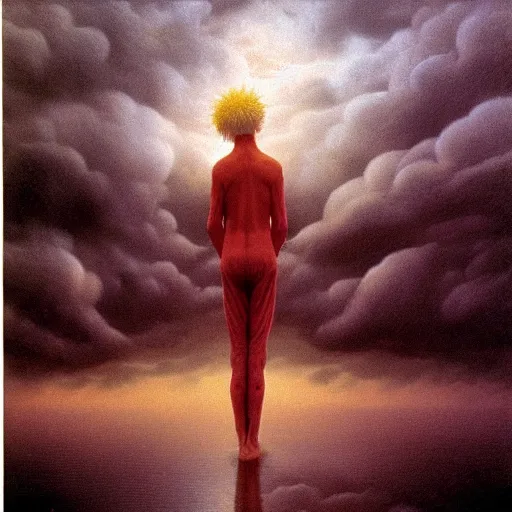 Prompt: killua zoldyck made by zdzisław beksinski, thunderstorm, 8 k, detailed, cinematic,