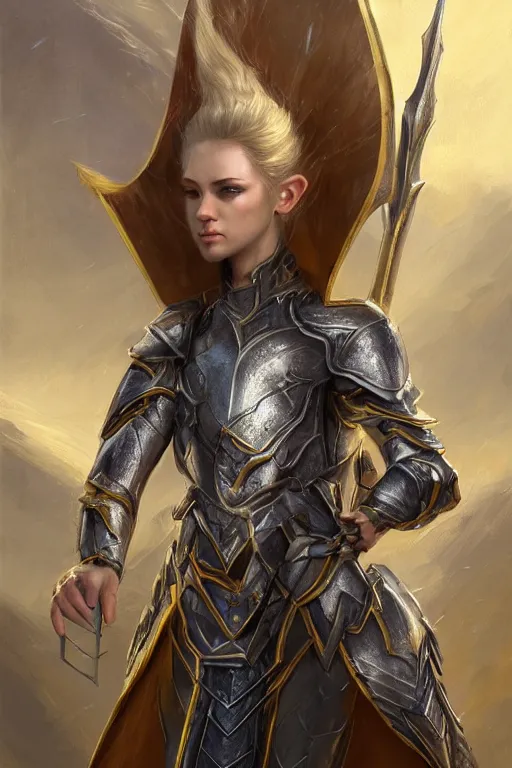 Prompt: standing elf profile portrait with armor in golden and silver colors and a curve long sword, full body, detalles face, blue eyes, epic masterpiece of cinematographic hyperrealism, realistic shaded lighting poster by craig mallismo, artgerm, jeremy lipkin and michael garmash, unreal engine, radiant light, detailed and intricate environment, digital art, art station trends