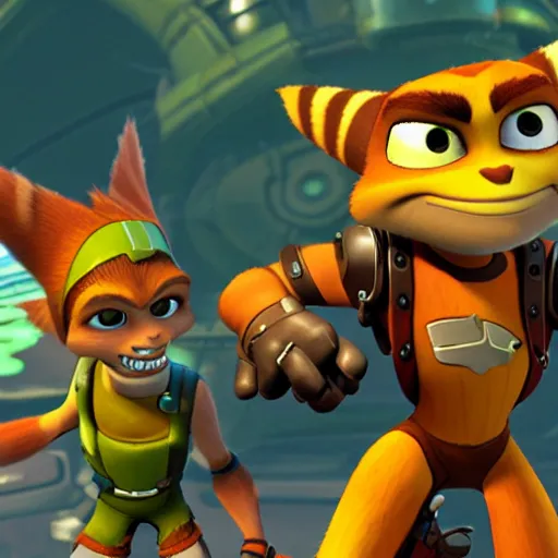 Prompt: ratchet and clank sees jak and daxter
