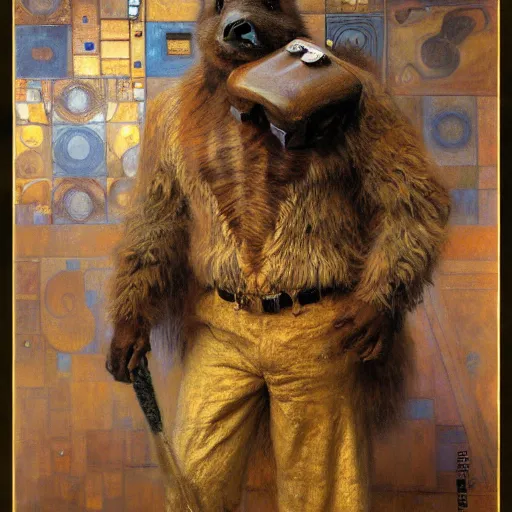 Image similar to a male boarman boar man wearing a suit furry arms furry body walking stick new york. furaffinity furry art detailed face painting by gaston bussiere craig mullins jc leyendecker gustav klimt artgerm greg rutkowski furry