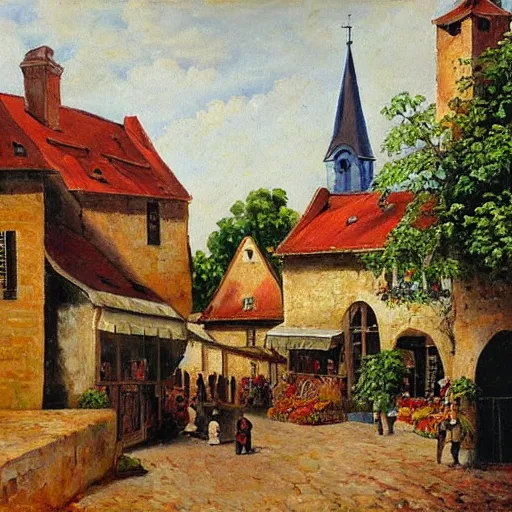 Prompt: the french village, a painting by jean - claude lemaison