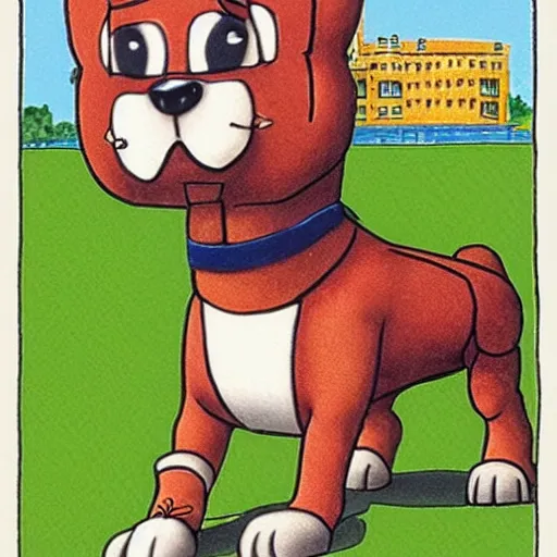 Image similar to a muscular dog by richard scarry