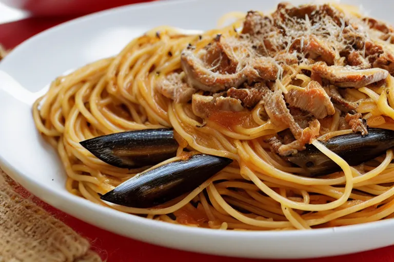 Image similar to Spaghetti with sardines and bananas