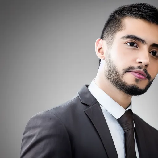 Image similar to angelic Peruvian young man, corporate portait, headshot, profile