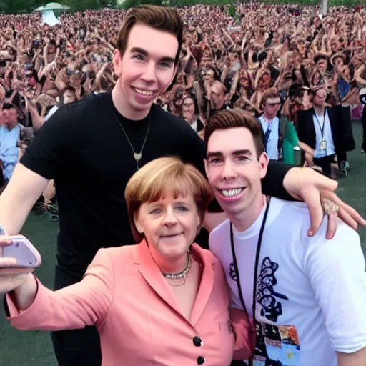 Prompt: hardwell taking a photo with angela merkel at airbeat one