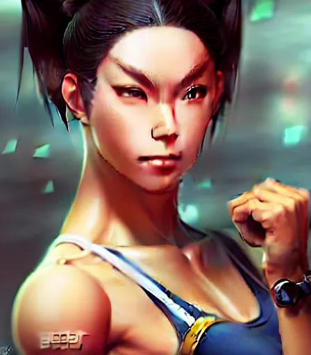 Image similar to beautiful portrait of a gorgeous personal trainer who looks like Chun Li , character design by charlie bowater, ross tran, artgerm, and makoto shinkai, detailed, soft lighting, rendered in octane