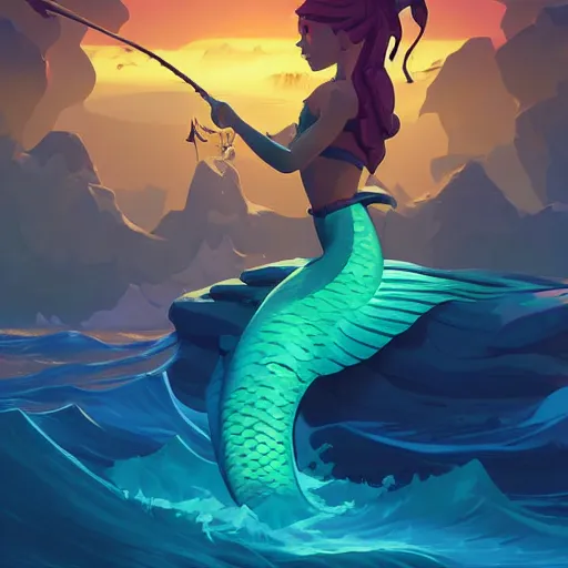 Image similar to painting mermaid treasure on sea of thieves game avatar hero smooth face median photoshop filter cutout vector, behance hd by jesper ejsing, by rhads, makoto shinkai and lois van baarle, ilya kuvshinov, rossdraws global illumination