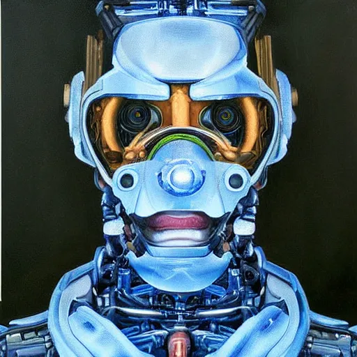 Image similar to a realistic oil painting of drake as a cybernetic cyborg, surrealism portrait, surrealism album cover
