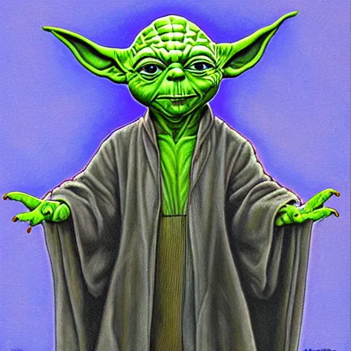 Image similar to yoda by alex grey