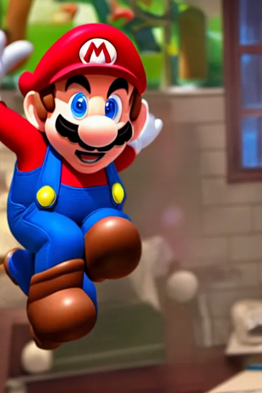 Image similar to a movie still of chris pratt as mario, highly detailed, studio lighting