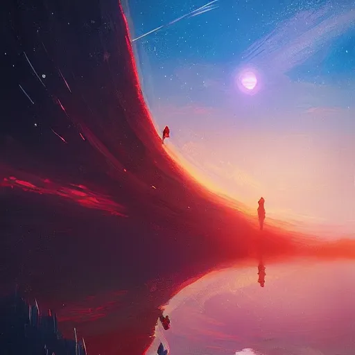 Image similar to a black hole as the sunset of the universe, by anato finnstark, by alena aenami, by john harris, by ross tran, by wlop, by andreas rocha