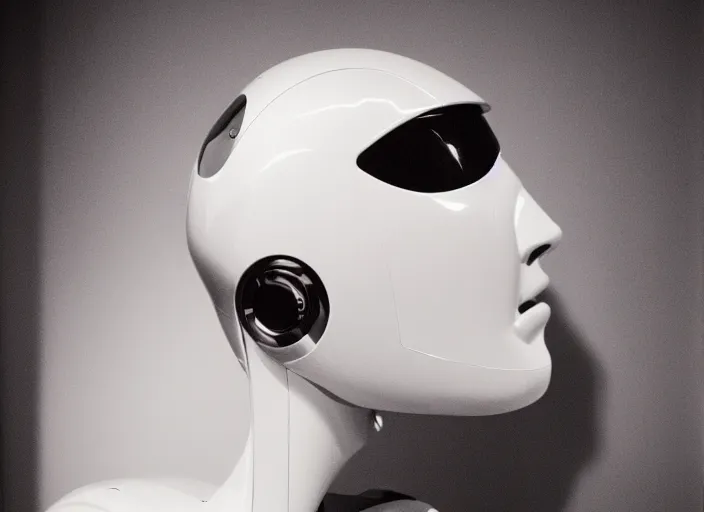 Image similar to a portrait photograph of a robot head designed by Balenciaga, 35mm, pentax, studio