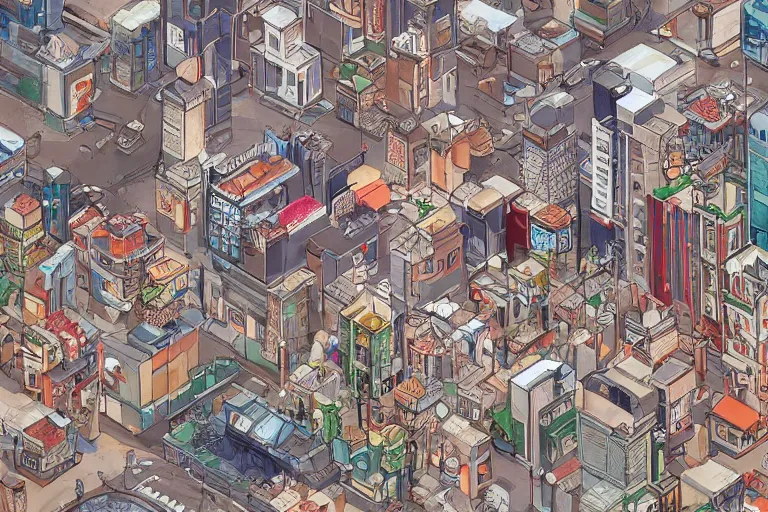 Prompt: isometric stylized pixel city, eboy, pixel art