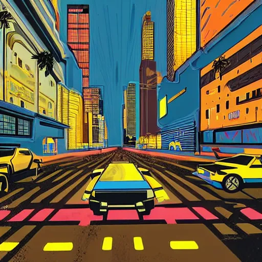 Prompt: point perspective, neon city sharp, delorean hovers in the foreground